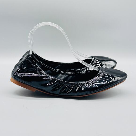 Tory Burch Shoes Womens 9 Black Patent Leather Ballet Flats Reva Elastic Comfort - Picture 1 of 12